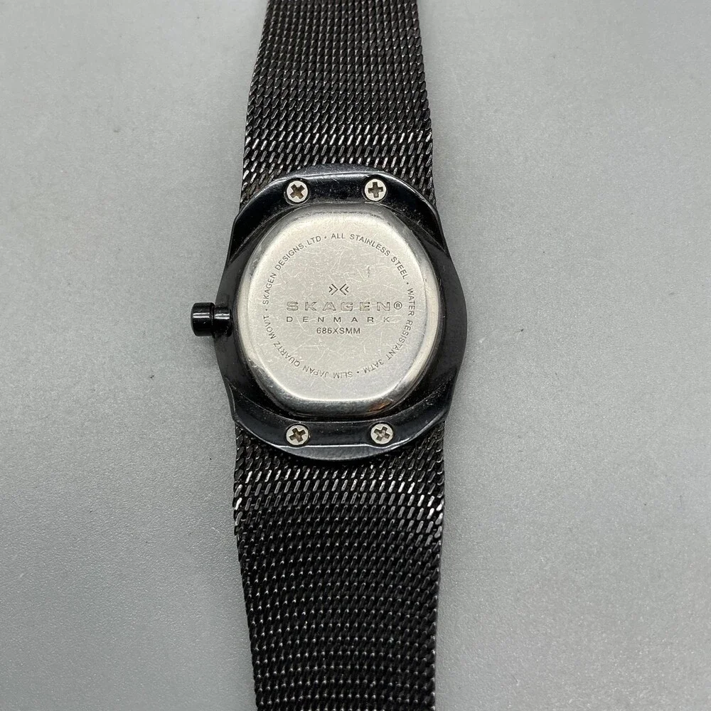 Skagen 686XSMM Womens Watch 23mm Brown Dial Black Mesh Stainless New Battery